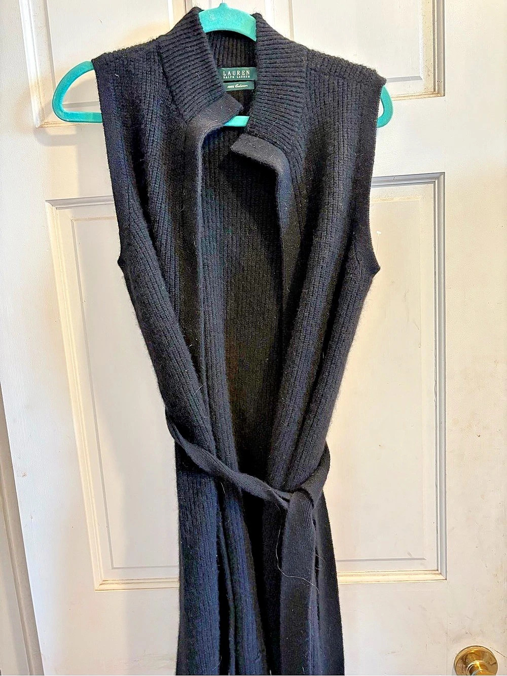 Lauren Ralph Lauren Cashmere Tie-Front Sweater Vest in Black Like New/100% cashm
